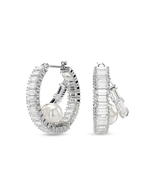 Ariana Grande Imitation Pearl & Crystal Baguette Small Hoop Earrings