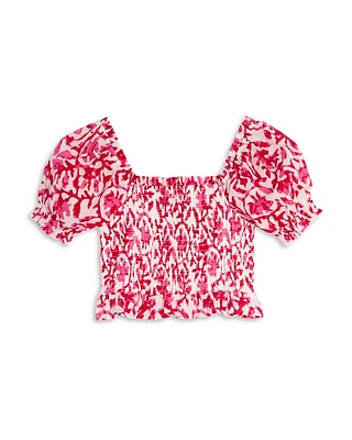 Girls' Printed Smocked Top, Big Kid - Exclusive
