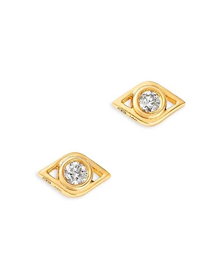 14K Yellow Gold Diamond Open Evil Eye Stud Earrings
