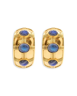 Bold Labradorite Hoop Earrings in 18K Gold Plated