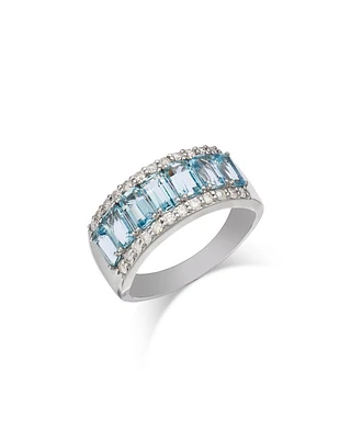 Aquamarine & Diamond Band in 14K White Gold