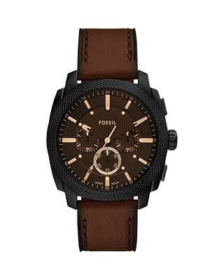 Machine Chronograph Brown Leather Watch, 44mm