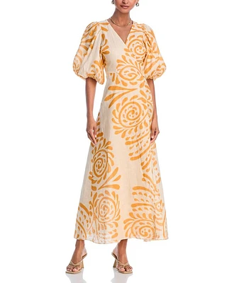 Linen Printed Midi Dress