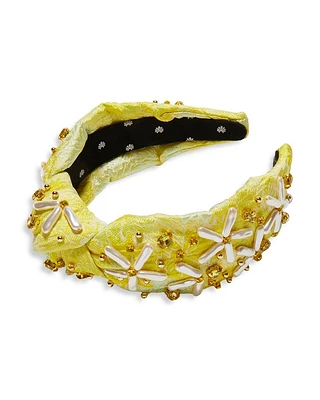 Floral Brocade & Faux Pearl Knotted Headband