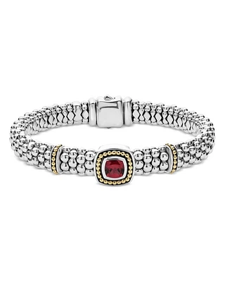 18K Yellow Gold & Sterling Silver Rittenhouse Rhodolite Garnet Frame Bead Link Bracelet