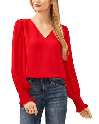 V Neck Smocked Cuff Top