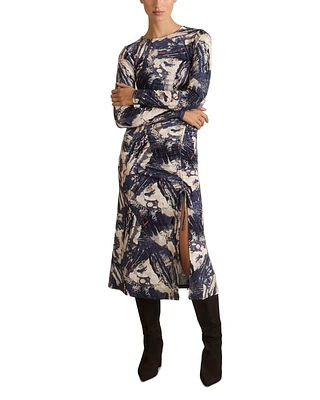 Ruched Print Midi Dress