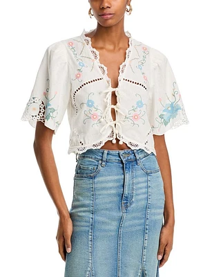 Vesna Embroidered Tie Front Top