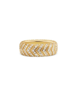 Men's Chevron Band Ring 18K Yellow Gold with Diamonds, 8mm