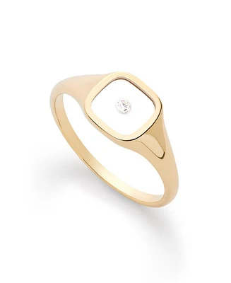 Solid Yellow Gold Floating Diamond Signet Ring