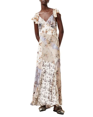 Lala Floral Satin Flutter Sleeve Dress