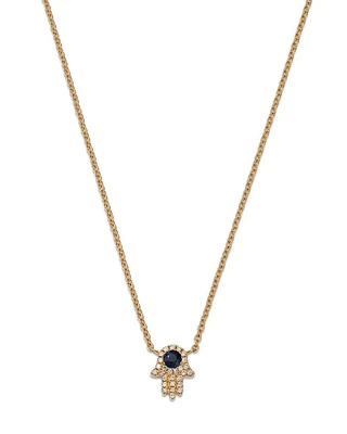 Sapphire & Diamond Hamsa Hand Pendant Necklace in 14K Yellow Gold