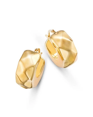 14K Yellow Gold Faceted Huggie Hoop Earrings