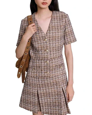 Riuji Tweed Pleated Mini Dress
