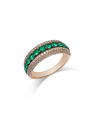 Emerald & Champagne Diamond Multi-Row Ring in 14K Rose Gold