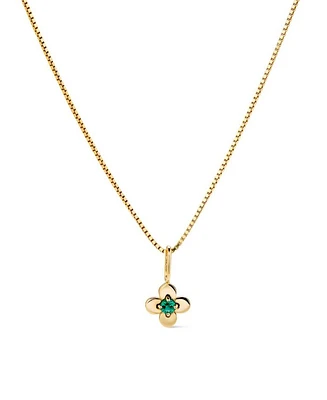 Gold Pendant Emerald Flower Charm Necklace