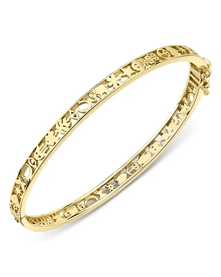 14K Yellow Gold Diamond Open Icon Hinge Bangle Bracelet