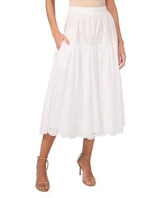Eyelet Scalloped Midi Skirt