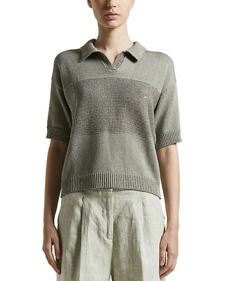 Collared Short Sleeve Knit Sweater