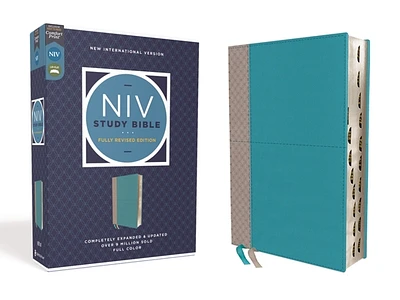 NIV Study Bible, Fully Revised Edition, Leathersoft, Teal/Gray, Red Letter, Thumb Indexed, Comfort Print (Imitation Leather)