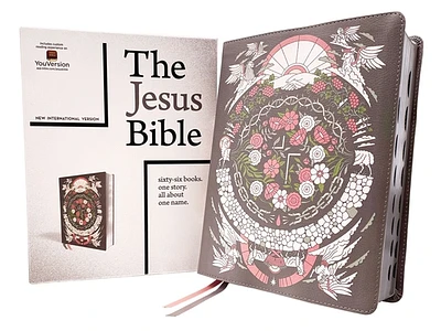 The Jesus Bible Artist Edition, Niv, (with Thumb Tabs to Help Locate the Books of the Bible), Leathersoft, Gray Floral, Thumb Indexed, Comfort Print (Imitation Leather)