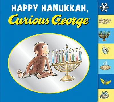 Happy Hanukkah, Curious George Tabbed Board Book: A Hanukkah Holiday Book for Kids (Board book)