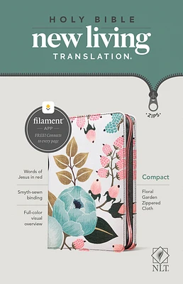 NLT Compact Zipper Bible, Filament Enabled (Cloth, Floral Garden, Red Letter) (Paperback)