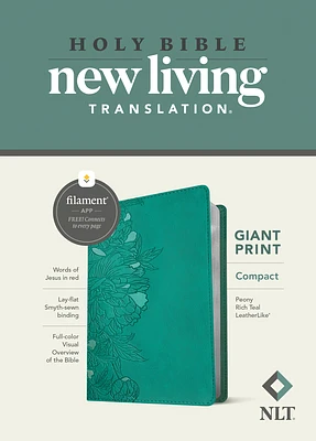 NLT Compact Giant Print Bible, Filament Enabled (Leatherlike, Peony Rich Teal, Red Letter) (Imitation Leather)