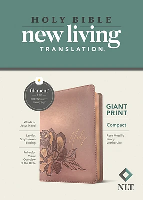 NLT Compact Giant Print Bible, Filament Enabled (Leatherlike, Rose Metallic Peony, Red Letter) (Imitation Leather)