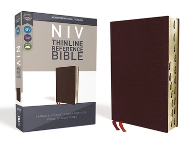 NIV, Thinline Reference Bible, Bonded Leather, Burgundy, Red Letter Edition, Indexed, Comfort Print (Bonded Leather)