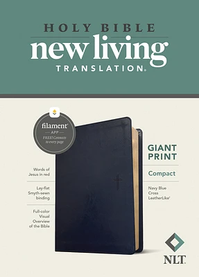 NLT Compact Giant Print Bible, Filament Enabled (Leatherlike, Navy Blue Cross, Red Letter) (Imitation Leather)