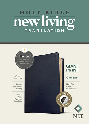 NLT Compact Giant Print Bible, Filament Enabled (Leatherlike, Navy Blue Cross, Indexed, Red Letter) (Imitation Leather)