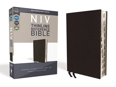 NIV, Thinline Reference Bible, Bonded Leather, Black, Red Letter Edition, Indexed, Comfort Print (Bonded Leather)