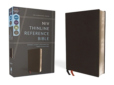 Niv, Thinline Reference Bible (Deep Study at a Portable Size), Genuine Leather, Calfskin, Black, Red Letter, Comfort Print (Leather)