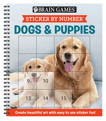 Brain Games - Sticker by Number: Dogs & Puppies (Easy - Square Stickers): Create Beautiful Art with Easy to Use Sticker Fun! (Spiral)