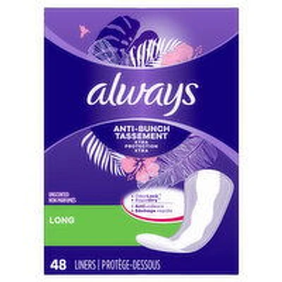 Always - Anti Bunch Panty Liner - Long, Unscented, 48 Each