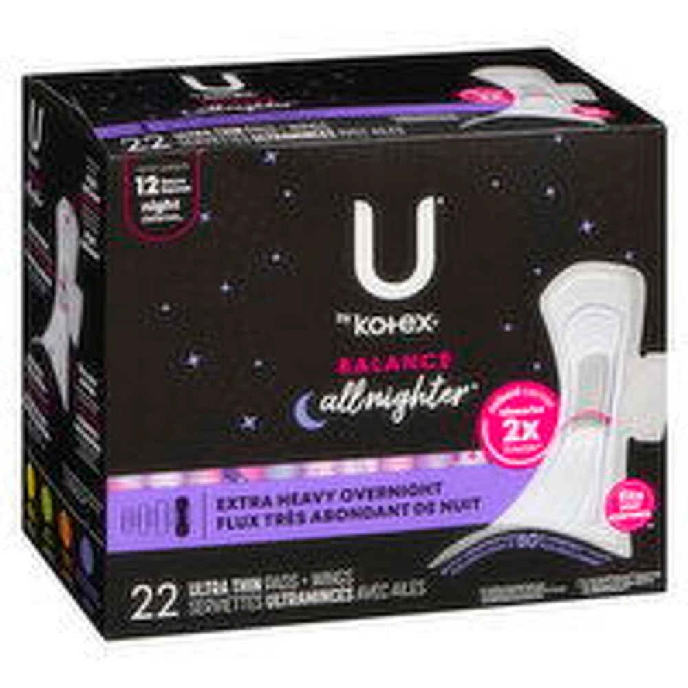 KOTEX - Ultra Thin Balance Pads With Wings Extra Heavy Overnight, 22 Each