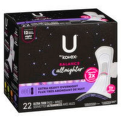 KOTEX - Ultra Thin Balance Pads With Wings Extra Heavy Overnight, 22 Each