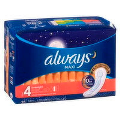 Always - Maxi Pads, Overnight, 28 Each