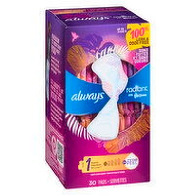 Always - Radiant Maxi Pads Size 1 Flex Foam Regular Wings, 30 Each