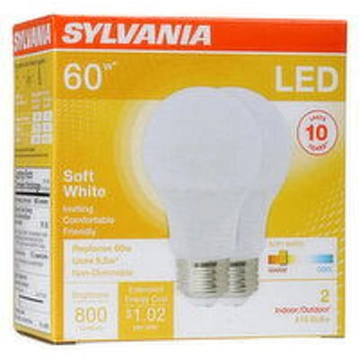 Sylvania - LED Soft White 60W Non-Dimmable Light bulbs, 2 Each