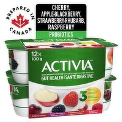 Activia - Probiotic Yogurt- Rbrry/Appl-Bbrry/Sbrry-Rbr/Chrry, 12 Each