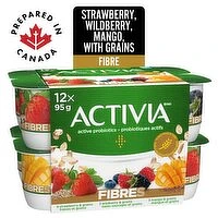 Activia - Probiotic Fibre Yogurt- Strawberry, Wildberry, Mango with Grains,, 12 Each