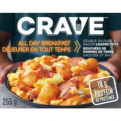 Crave - All Day Breakfast Double Sausage and Bacon Tots, 255 Gram
