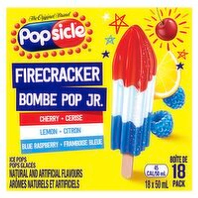 Popsicle - Firecracker Bombe Pop Jr. - Cherry, Lemon, Blue Raspberry, 18 Pack, 1 Each