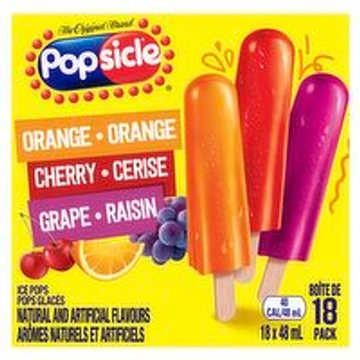 Popsicle - Ice Pops Orange Cherry Grape, 18 Each