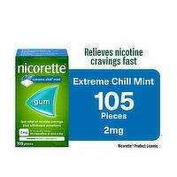 Nicorette - Nicotine Gum 2mg - Extreme Chill Mint, 105 Each