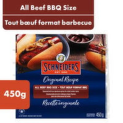 Schneiders - Original Recipe All Beef BBQ Size Wieners, 450 Gram