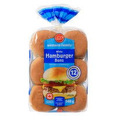 Western Family - Hamburger Buns - White, 12 Each