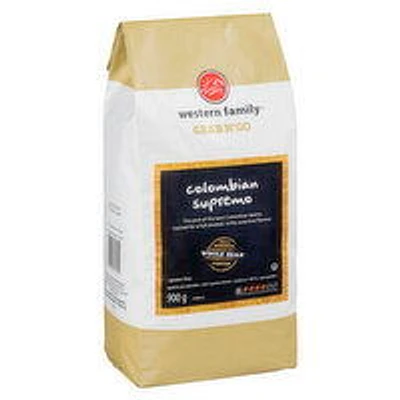 Western Family - Whole Bean Coffee, Colombian Supremo, 900 Gram